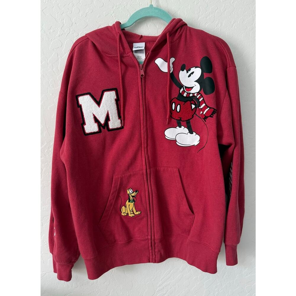 Disney Mickey Varsity Red Zip Up Hoodie Women's XL